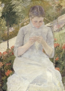 Mujer joven en un jardín · Cassatt